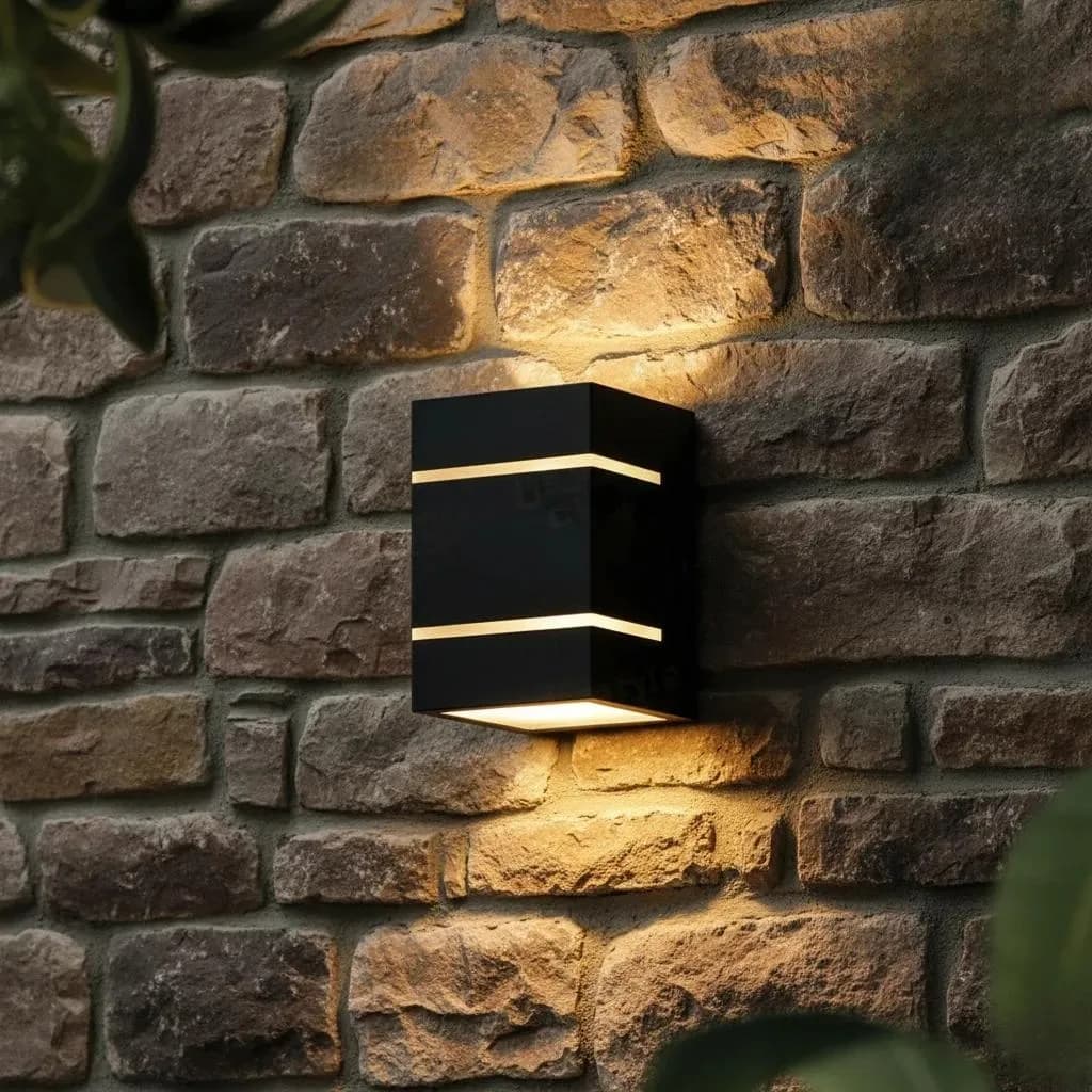 Modern lamp with yellow light, Dark brown MDF