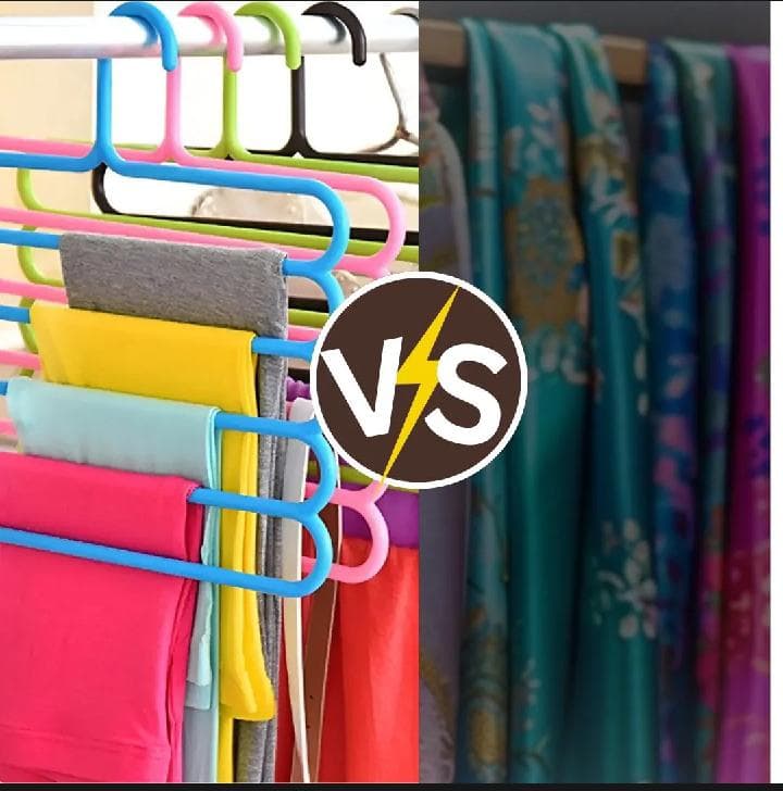 Pack of 2, 5 Layer Multifunctional Hanger - Space Saving Pants Hanger, Non-Slip Clothes Hanger for Pants, Tops & Scarves, Durable Closet Storage Solution for Home