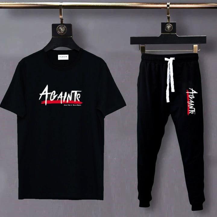 Mens cotton printed tracksuit summer slim fit