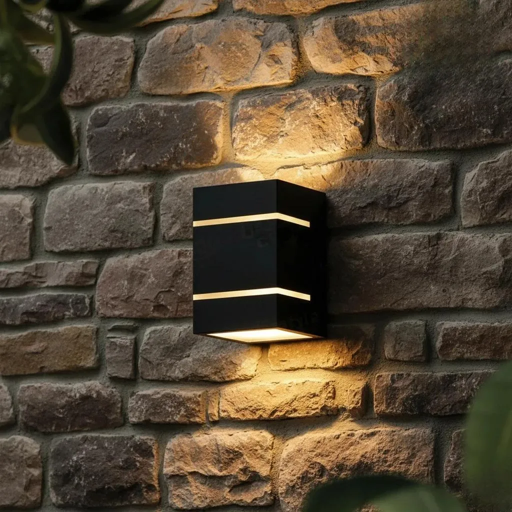 Modern lamp with yellow light, Dark brown MDF