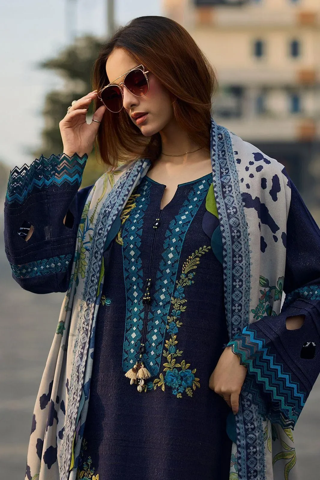 Marina B Heavy Embroidered Lawn Shirt with Digital Print Voil Dupatta